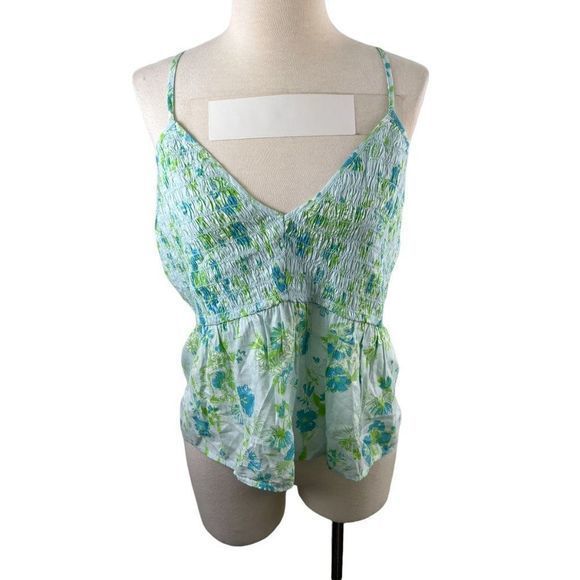 NWT‎ BP Floral Smocked Crop Camisole, Blue Sina Sketched Floral (1X) - Picture 9 of 10